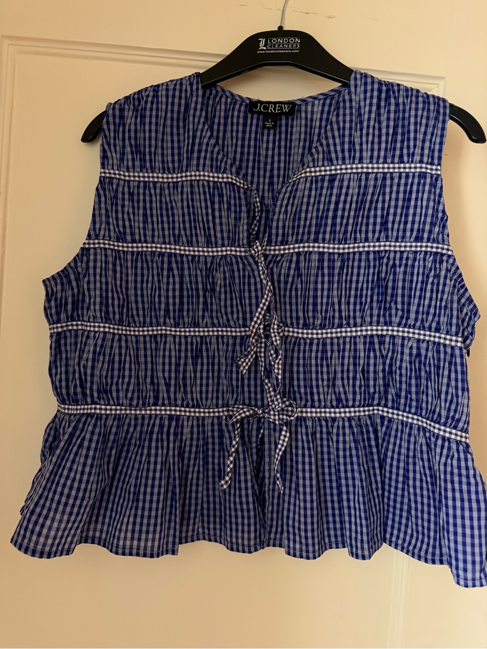 J. Crew Blue Gingham Tie-Front Sleeveless Camisole